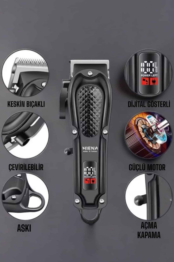 Ucuztekno Suya Dayanıklı Tıraş Makinesi Keskin Bıçaklı Dijital Göstergeli Şarjlı