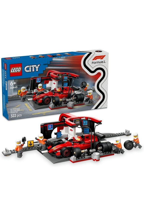 STOREMAX pltnstoreshop City Ferrari Arabalı F1 Pit Stop ve Pit Ekibi 60443-6 Yaş ve Üzeri Çocuklar için Yarış