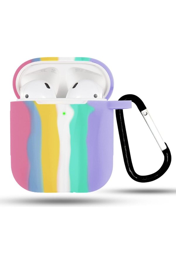STOREMAX Air pods 2 ve 1. Nesil Uyumlu Kılıf Gök Kuşağı Renkli Silikon Kulaklık Kılıfı 1014773