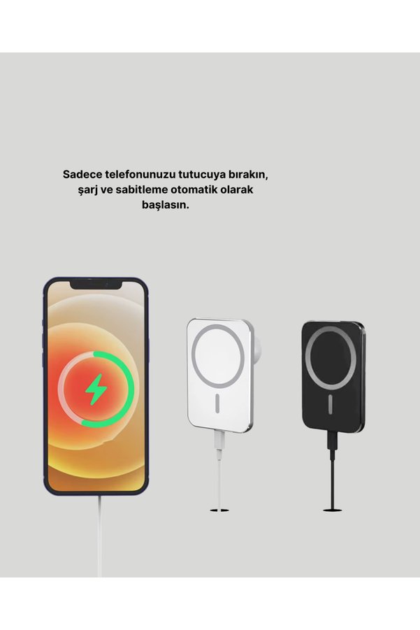 Ucuztekno İphone Serileri İle Uyumlu Magsafe Manyetik Araç Telefon Tutucu Ve Şarj Cihazı