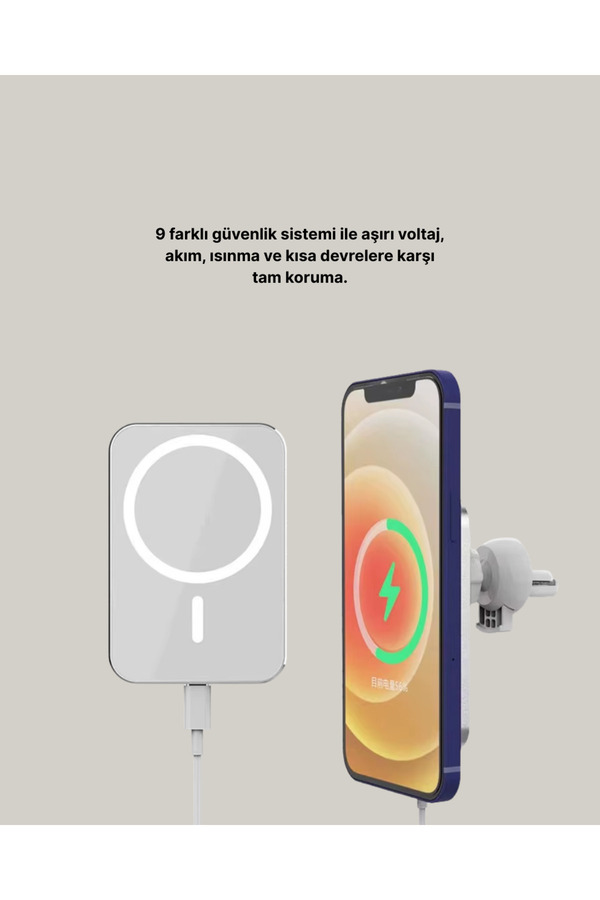 Ucuztekno İphone Serileri İle Uyumlu Magsafe Manyetik Araç Telefon Tutucu Ve Şarj Cihazı