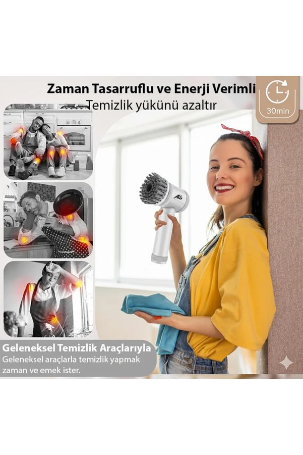 Ezere Ally Magic Brush 5İn1 Fırça Başlıklı Şarjlı Temizleme Fırçası Banyo/Fayans - Karbul5974-8