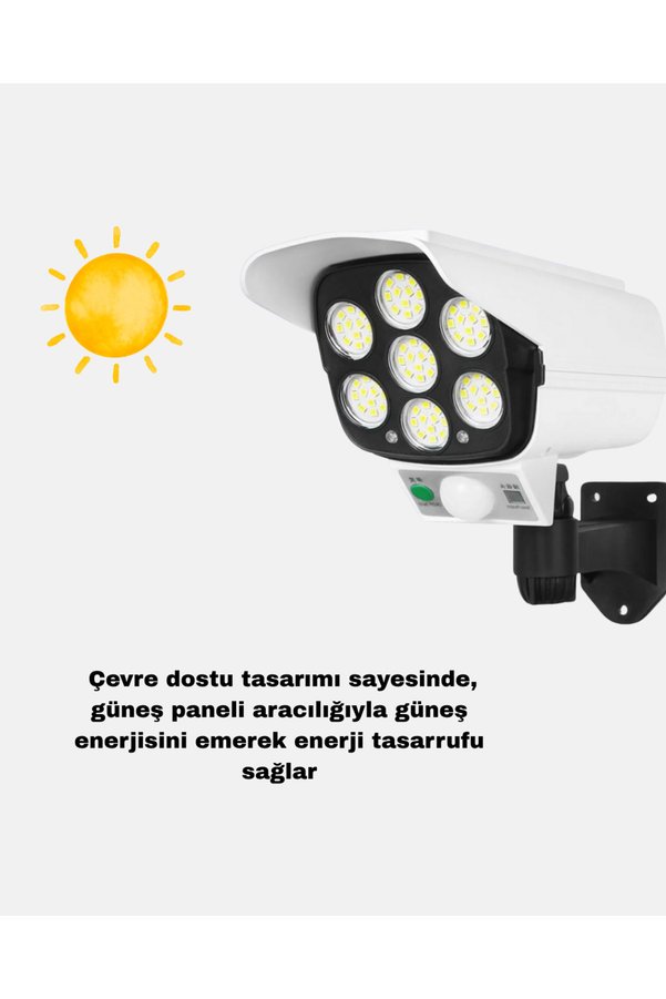 Ucuztekno Güneş Paneliyle Şarj Olan Hareket Sensörlü Dış Mekan Güvenlik Lambası Ayarlanabilir