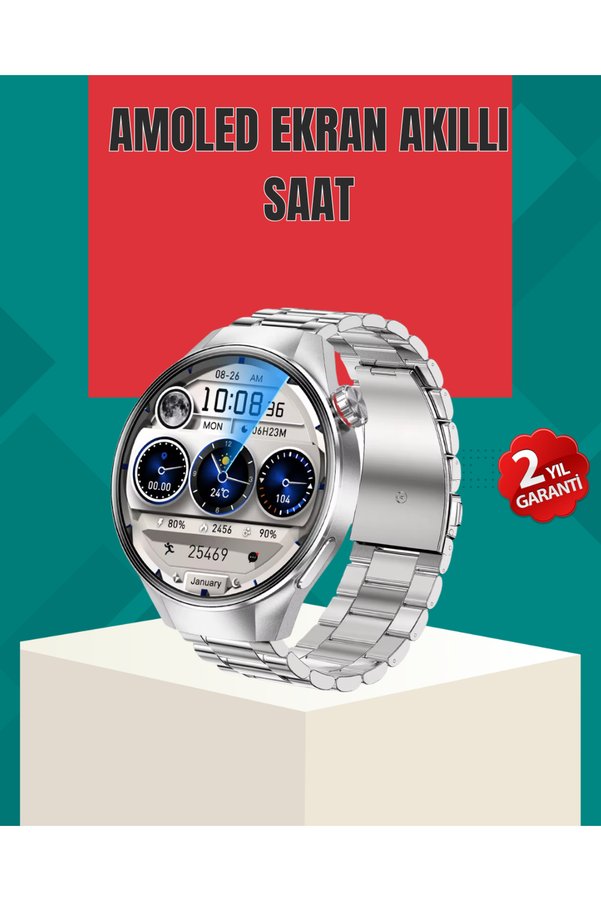 Ethab Giyim Metal Gövdeli Amoled Akıllı Saat – Kan Oksijen Nabız Ve Arama Fonksiyonlu - Glst4613-2680