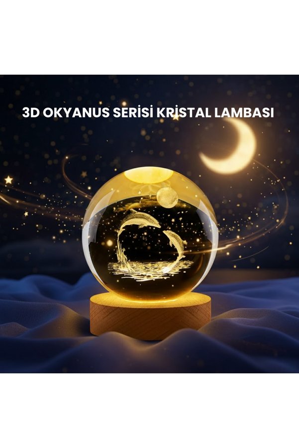 Home Yunus Figürlü Led Kristal Küre Ahşap Standlı Dekoratif Gece Lambası