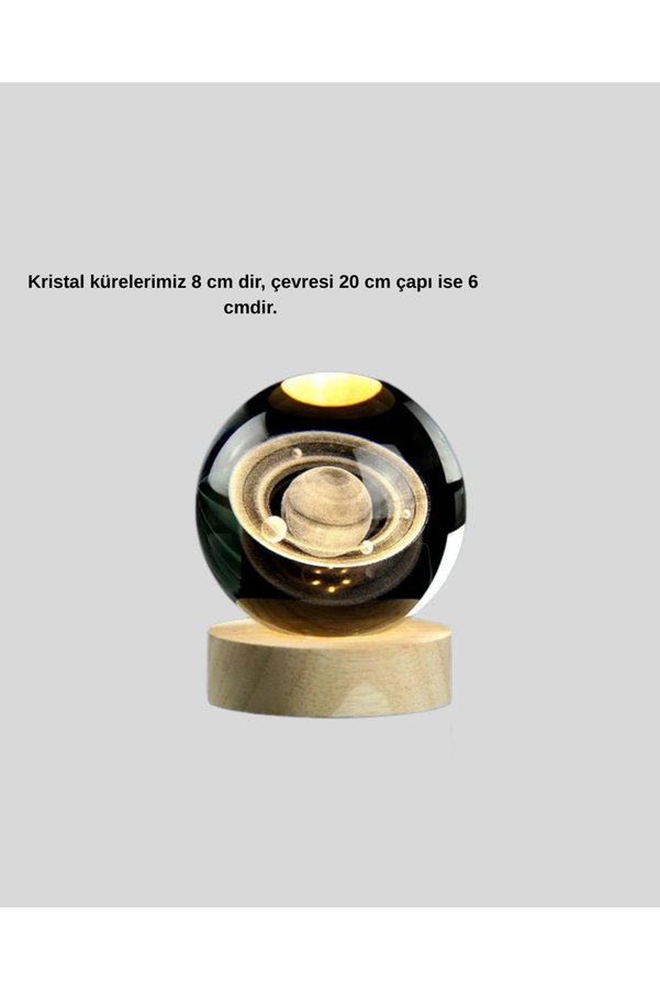 Home Satürn Gezegenli Kristal Küre Led Lamba Usb’li Ahşap Standlı
