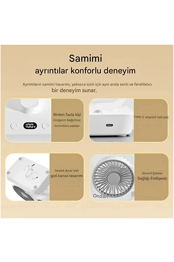 Evimdeyokyok Masaüstü Dijital Ekranlı Çift Fanlı Led Işıklı Soğutucu Fan Ev Ofis Şarjlı Vantilatör