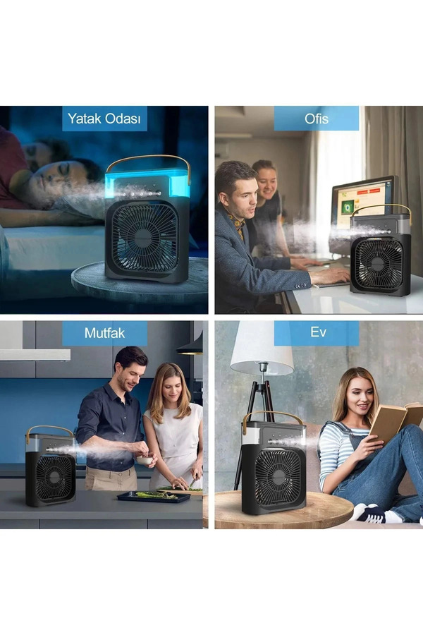 Evimdeyokyok Taşınabilir Işıklı 5 Spreyli Vantilatör Buzlu Buharlı Vantilatör Mini Fan Nemlendirici