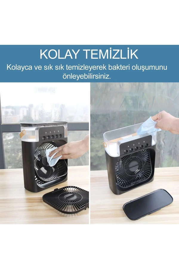 Evimdeyokyok Taşınabilir Işıklı 5 Spreyli Vantilatör Buzlu Buharlı Vantilatör Mini Fan Nemlendirici
