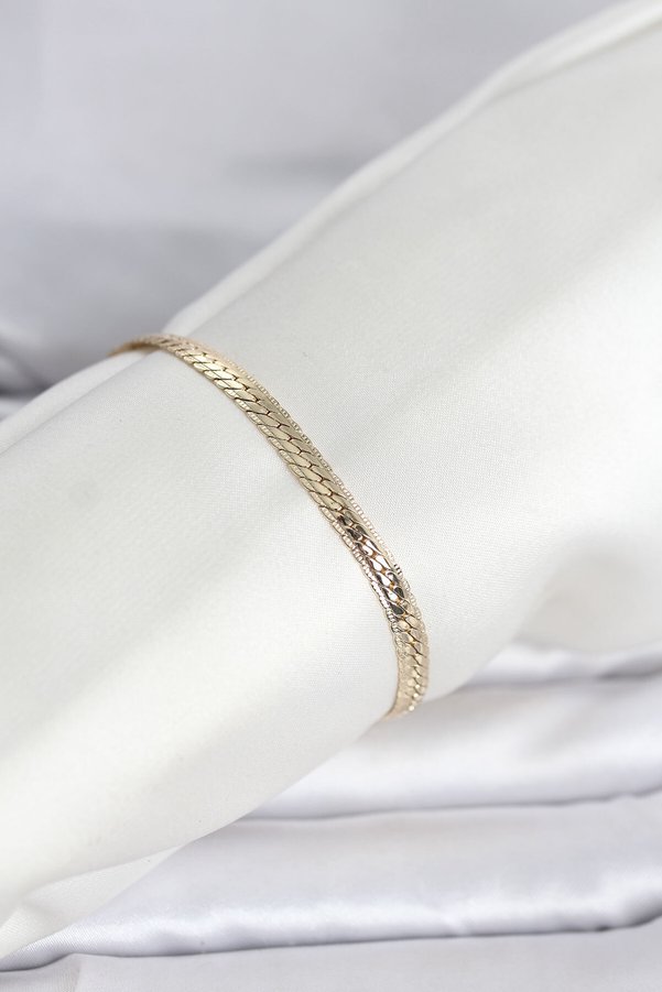 Evimdeyokyok Cm 14K Gold Renk Lazerli Yassı Zincir Model Kadın Bileklik Tj-Bb8295