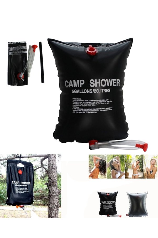 Lisinya 20 Litre Güneş Enerjili Kamp Duşu Pvc Dayanıklı Taşınabilir Duş Torbası -