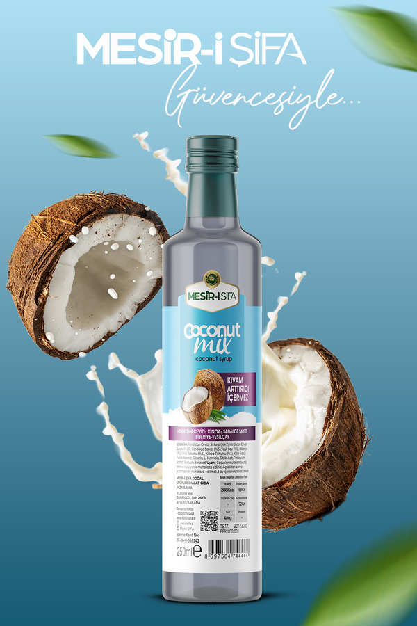Mesirişifa Coconut Mix Hindistan Cevizi Şurubu 250Ml - Kinoa Sadaloz Sakızı Biberiye Yeşilçay İçerikli