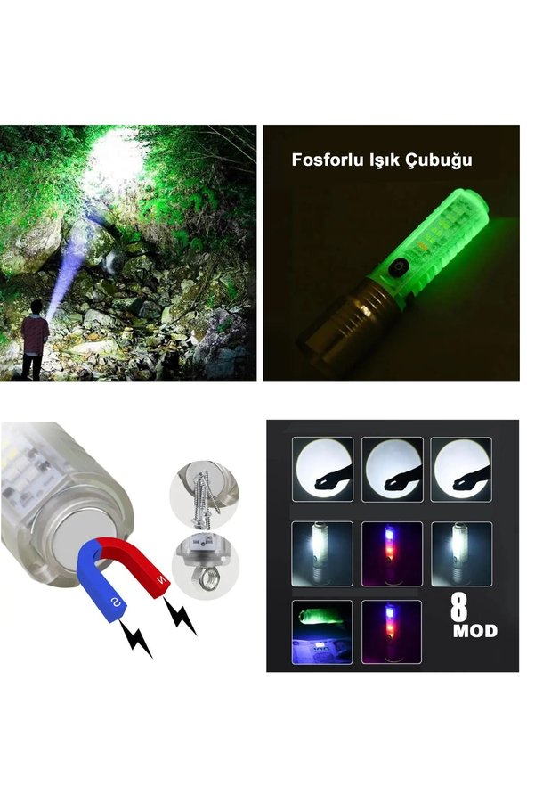 Ethab Ticaret 8 Mod Şarjlı Fosforlu Mıknatıslı Led