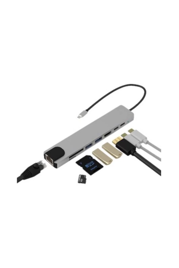 Ethab Giyim Usb C Çoklu Port Adaptör Hdmı Usb Ethernet Sd Kart Hub - Glst8186-1058