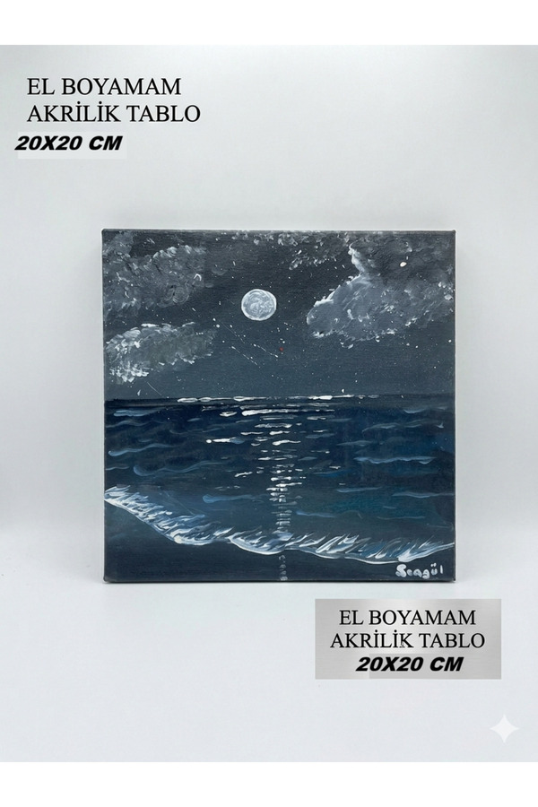 Nobrent El Boyaması Akrilik Tablo Gece Temalı (20X20Cm)