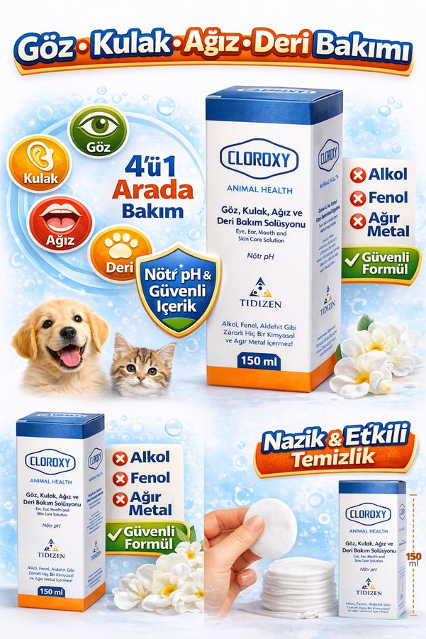 Store Narya Cloroxy Kedi Köpek Göz Kulak Ağız Ve Deri Bakım Solüsyonu 150 Ml – Antiseptik Bakım Solüsyonu