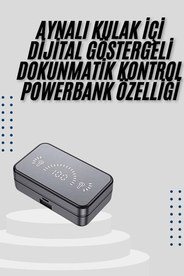 Ezere Yeni Nesil Kablosuz Kulaklık Aynalı Powerbank Özellikli Bluetooth Bağlantılı D - Karbul3825-8