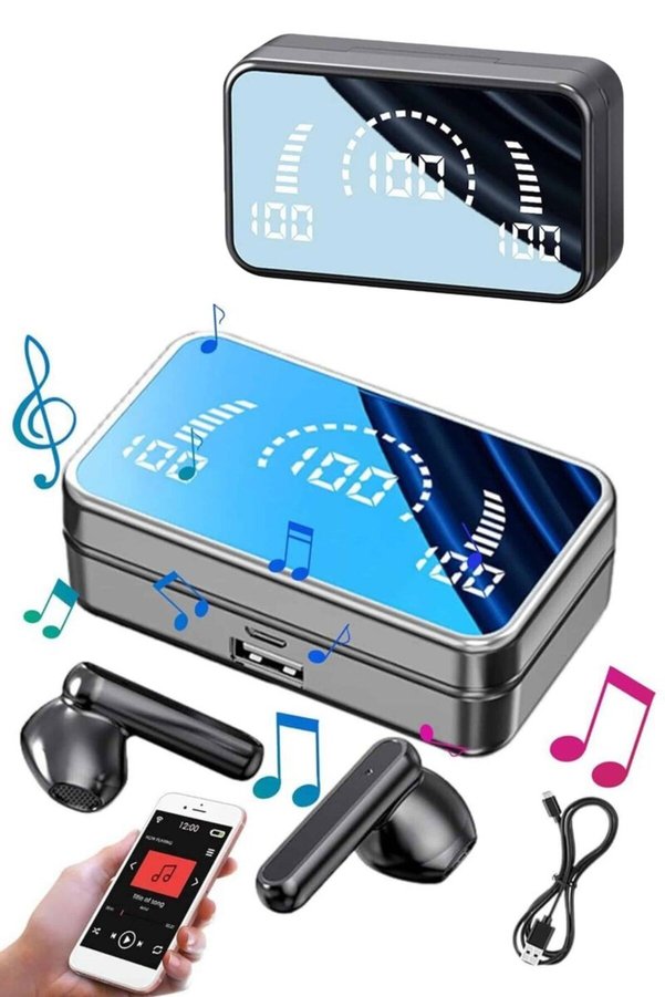 Ezere Yeni Nesil Kablosuz Kulaklık Aynalı Powerbank Özellikli Bluetooth Bağlantılı D - Karbul3825-8