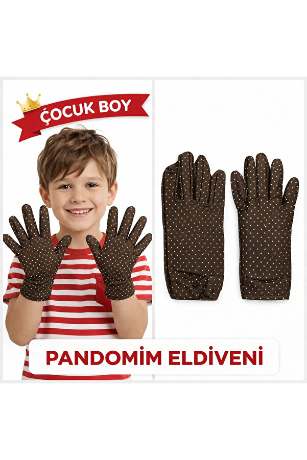 Evimdeyokyok Çocuk Boy Pandomim Eldiveni Beyaz Puantiyeli Kahve Renk Gösteri Eldiveni 23 Nisan 19 Mayıs