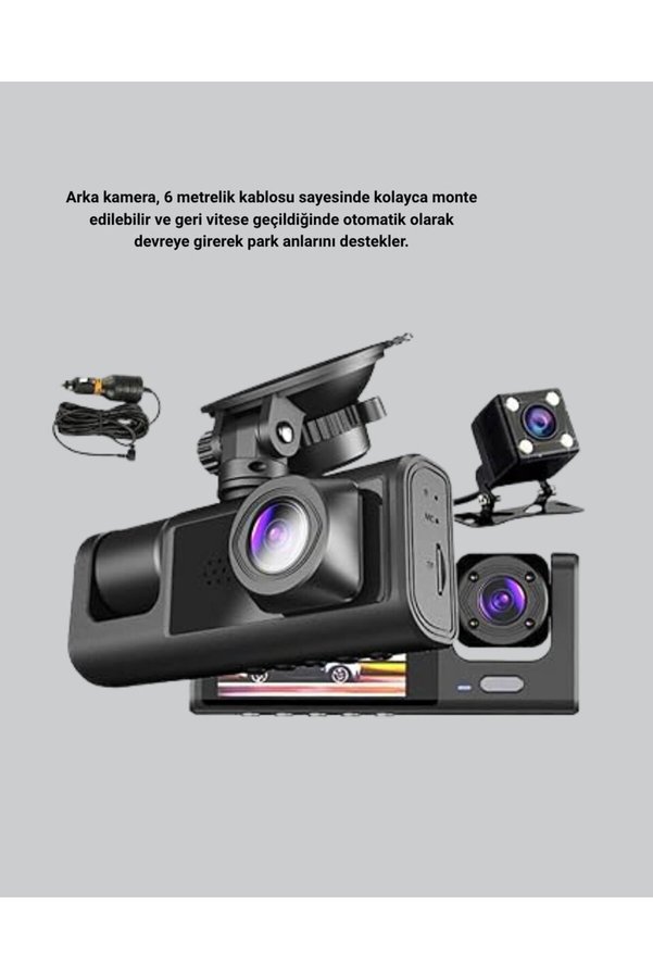 Ezere Full Hd Üç Kameralı Araç Kamerası 170° Geniş Açılı Ve Park Destekli - Karbul9144-8438
