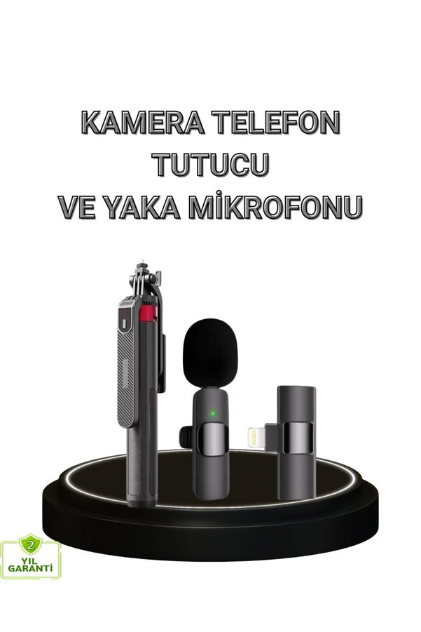 Geneloem Vlog Ve Canlı Yayın İçin Çift Yaka Mikrofonu Ve Tripodlu Selfie Çubuğu Seti - Korbx9688-2871