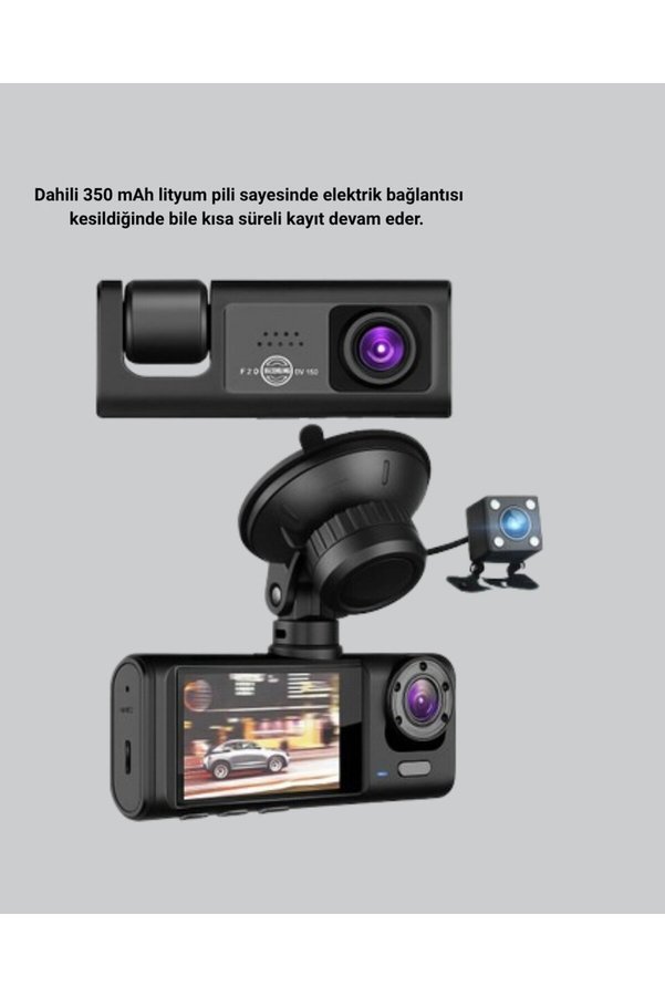 Ezere Full Hd Üç Kameralı Araç Kamerası 170° Geniş Açılı Ve Park Destekli - Karbul9144-8438