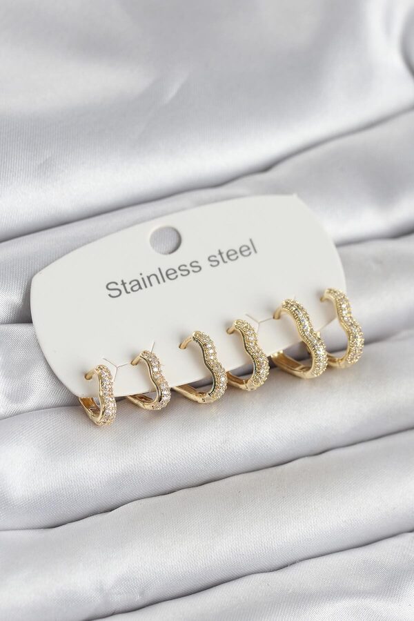 Evimdeyokyok 316L Çelik Gold Renk 6 Lı Set Kalp Form Kadın Küpe Tj-Bkp11737
