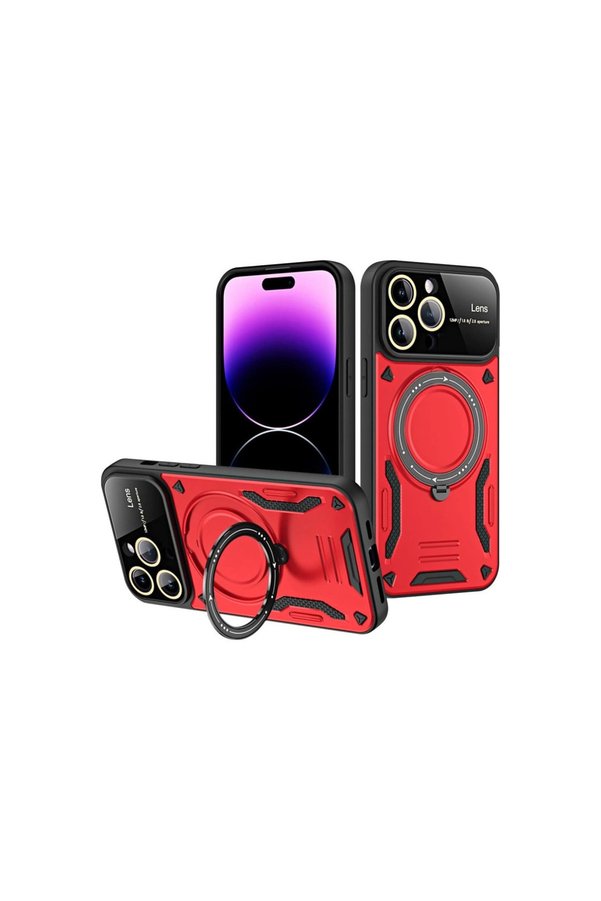 Evimdeyokyok Apple İphone 16 Pro Kılıf Joy Lens Standlı Kapak - Kırmızı