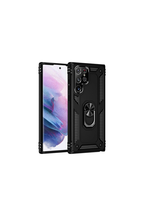 Evimdeyokyok Samsung Galaxy S21 Ultra Kılıf Sofya Yüzüklü Silikon Kapak - Siyah