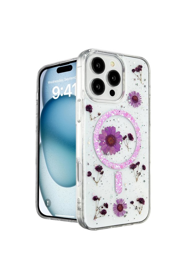 Evimdeyokyok Apple İphone 16 Pro Kılıf Daisy Simli Magsafe Kapak - Mor