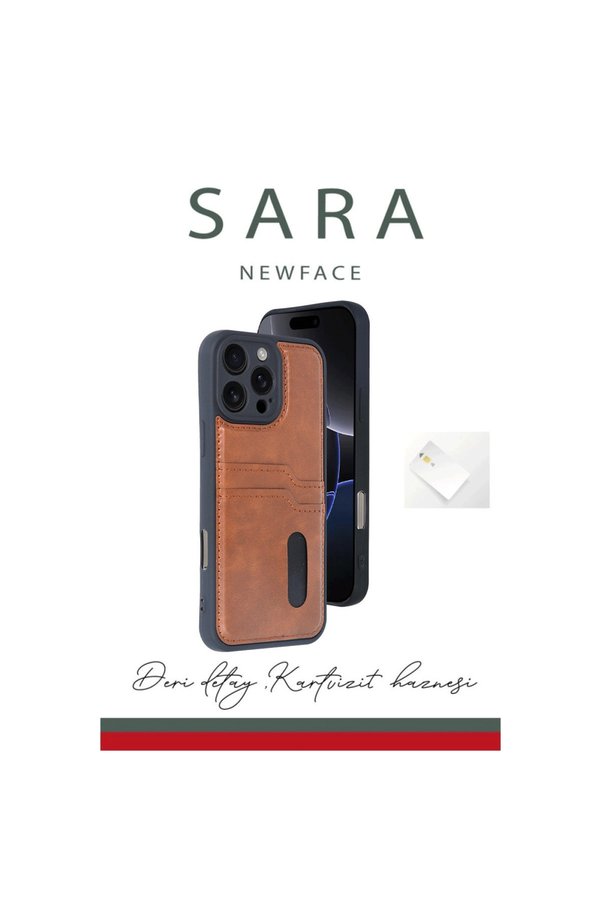 Evi̇mdeyokyok Apple İphone 16 Pro Kılıf Sara Kartvi̇zi̇tli̇ Deri̇ Kılıf - Kırmızı