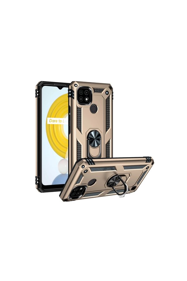 Evi̇mdeyokyok Realme C21 Kılıf Sofya Yüzüklü Si̇li̇kon Kapak - Gold