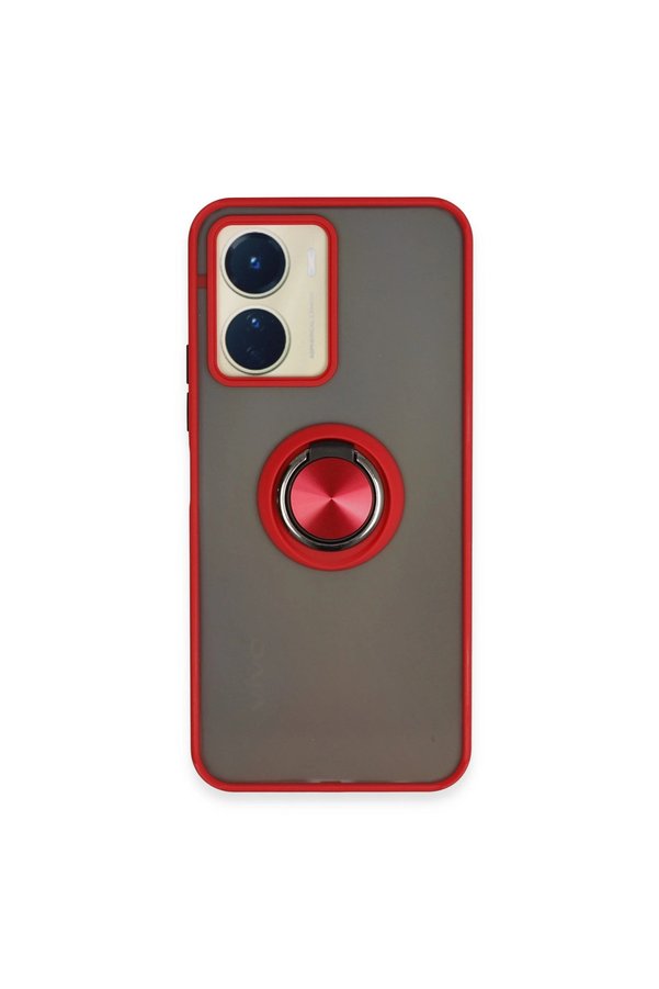 Evimdeyokyok Vivo Y16 Kılıf Montreal Yüzüklü Silikon Kapak - Kırmızı