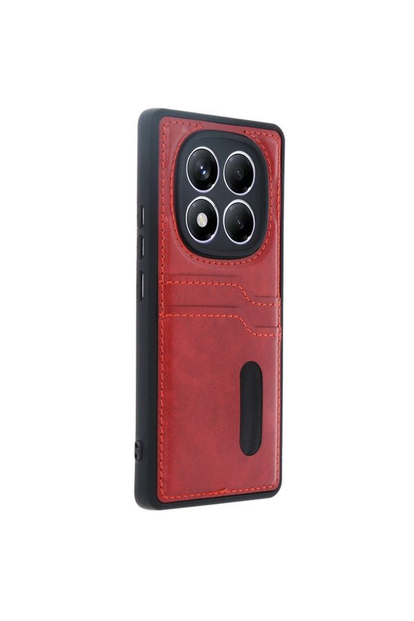 Evimdeyokyok Xiaomi Redmi Note 14 Pro 5G Kılıf Sara Kartvizitli Deri Kılıf - Kırmızı