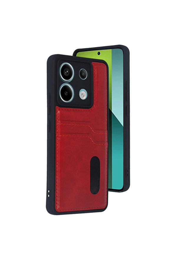 Evimdeyokyok Xiaomi Redmi Note 13 Pro 4G Kılıf Sara Kartvizitli Deri Kılıf - Kırmızı