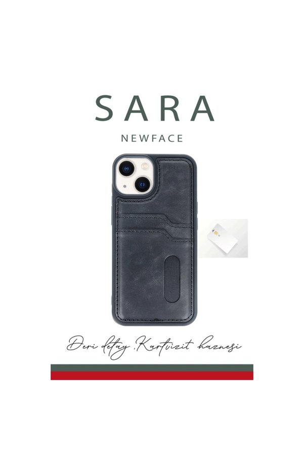 Evi̇mdeyokyok Apple İphone 14 Kılıf Sara Kartvi̇zi̇tli̇ Deri̇ Kılıf - Koyu Yeşi̇l