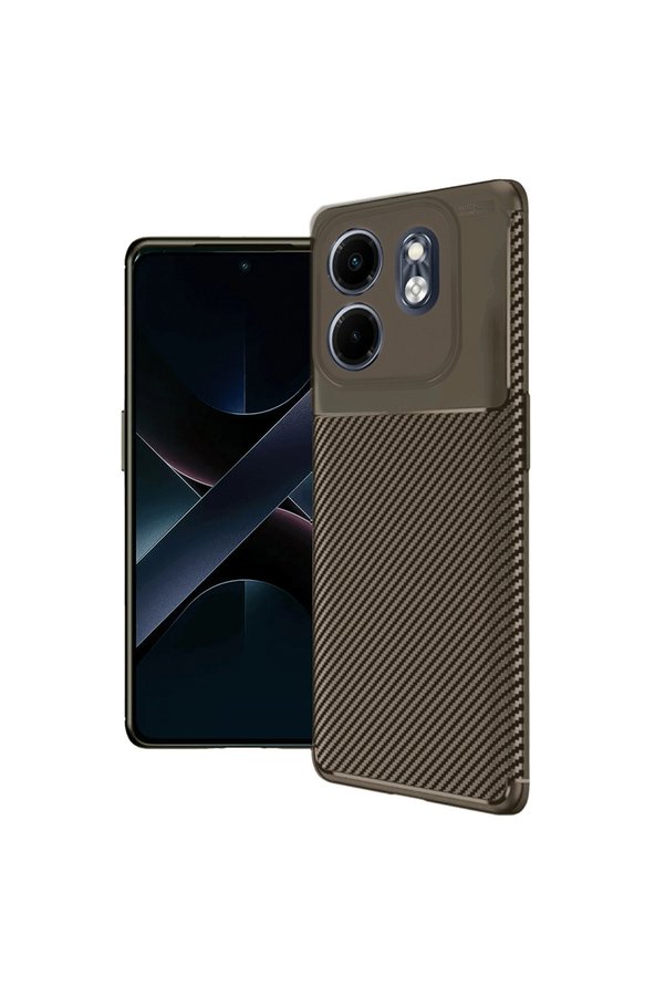 Evimdeyokyok İnfinix Smart 9 Kılıf Auto Focus Karbon Kapak - Kahverengi