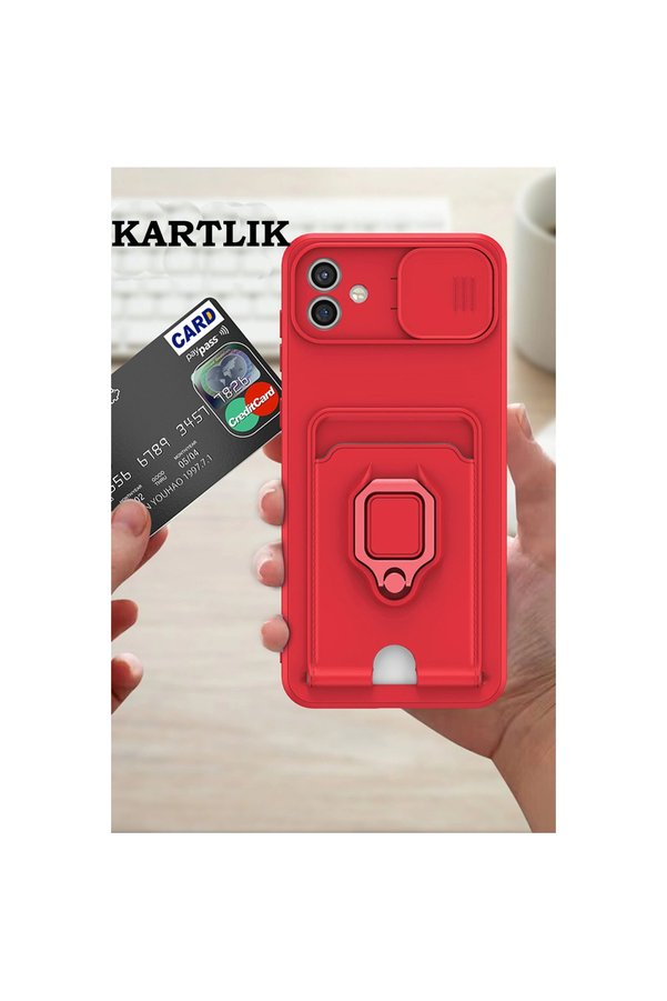 Evi̇mdeyokyok Samsung Galaxy A05 Kılıf Zuma Kartvi̇zi̇tli̇ Yüzüklü Si̇li̇kon - Si̇yah