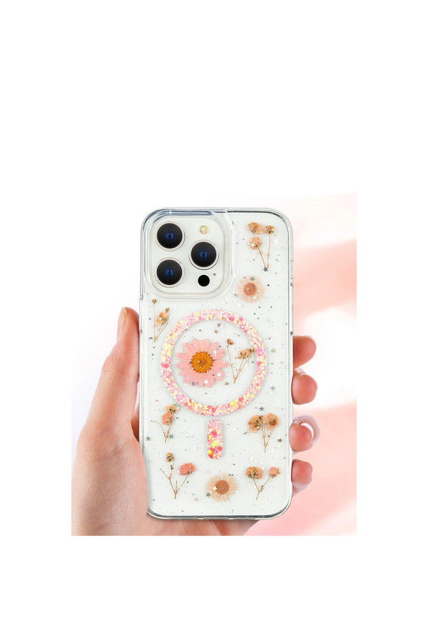 Evimdeyokyok Apple İphone 16 Pro Max Kılıf Daisy Simli Magsafe Kapak - Pembe