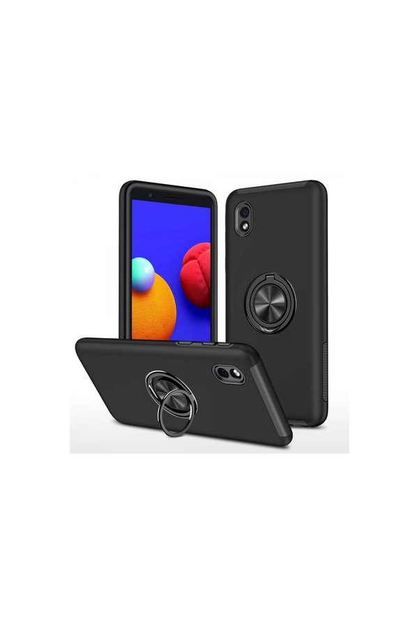 Evimdeyokyok Samsung Galaxy A01 Core Kılıf Elit Yüzüklü Kapak - Siyah