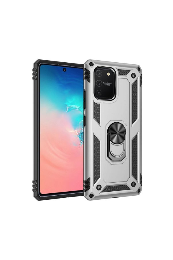 Evimdeyokyok Samsung Galaxy A91 / S10 Lite Kılıf Sofya Yüzüklü Silikon Kapak - Gümüş