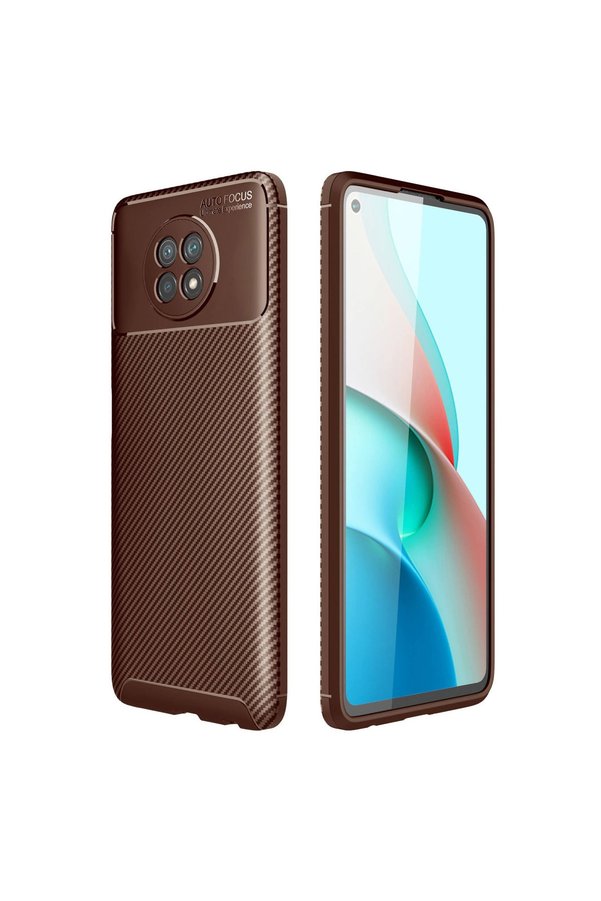 Evimdeyokyok Xiaomi Redmi Note 9 5G Kılıf Auto Focus Karbon Kapak - Kahverengi