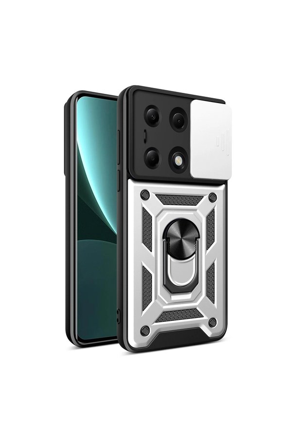 Evimdeyokyok Xiaomi Poco M6 Pro 4G Kılıf Pars Lens Yüzüklü Silikon - Gümüş