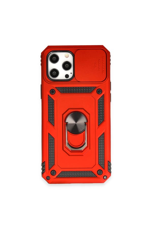 Evimdeyokyok Apple İphone 12 Pro Max Kılıf Pars Lens Yüzüklü Silikon - Kırmızı