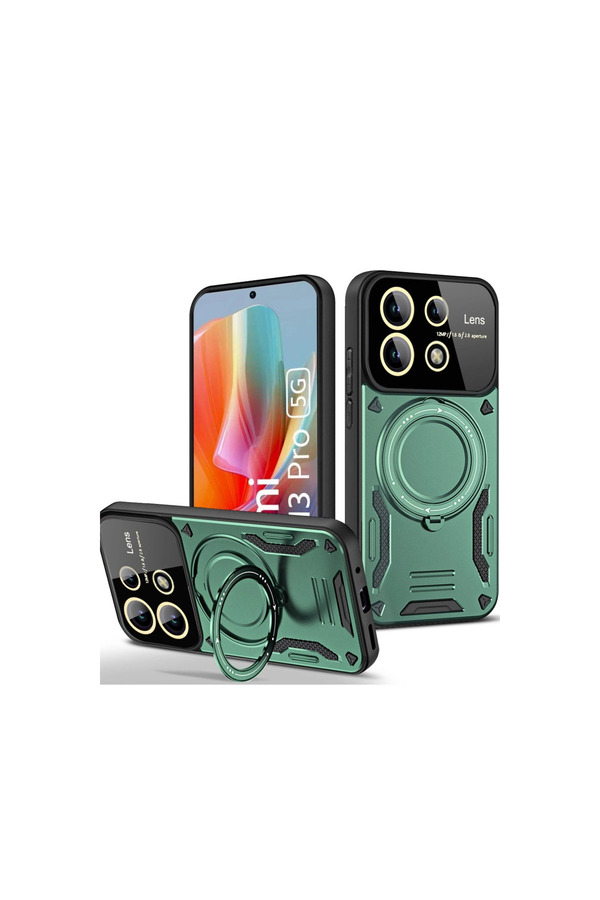 Evimdeyokyok Xiaomi Redmi Note 13 Pro 5G Kılıf Joy Lens Standlı Kapak - Koyu Yeşil