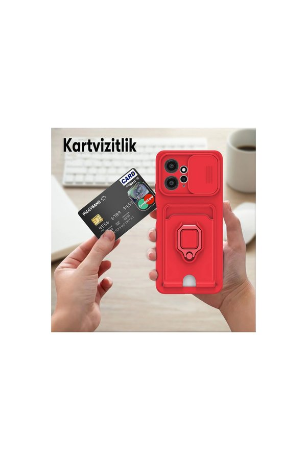 Evimdeyokyok Xiaomi Redmi Note 12 4G Kılıf Zuma Kartvizitli Yüzüklü Silikon - Kırmızı