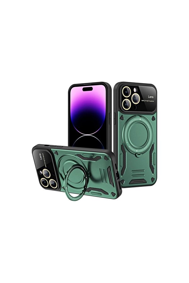 Evimdeyokyok Apple İphone 16 Pro Max Kılıf Joy Lens Standlı Kapak - Koyu Yeşil