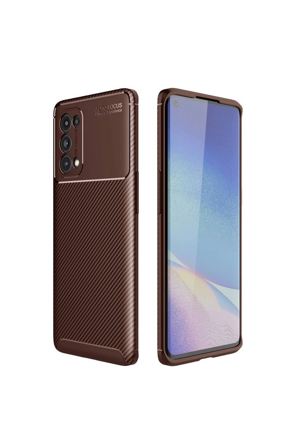 Evimdeyokyok Oppo Reno 5 Pro Kılıf Auto Focus Karbon Kapak - Kahverengi