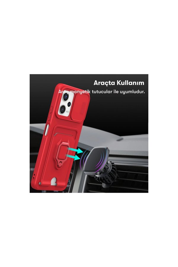 Evimdeyokyok Xiaomi Redmi Note 12 Pro 5G Kılıf Zuma Kartvizitli Yüzüklü Silikon - Kırmızı