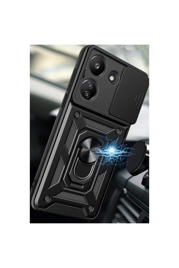 Evi̇mdeyokyok Xi̇aomi̇ Redmi̇ 13C Kılıf Pars Lens Yüzüklü Si̇li̇kon - Si̇yah